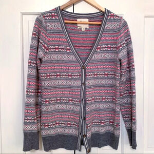 Telluride Wool Fair Isle Pink and Gray Cardigan Sweater